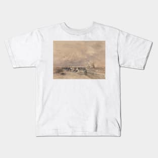 Dieppe Pier, Stiff Breeze by David Cox Kids T-Shirt